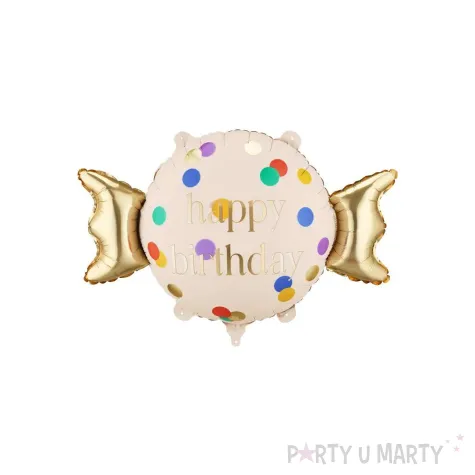 dekoracja na urodziny balon foliowy cukierek happy birthday do girland kremowo zloty 30 shp