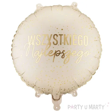 dekoracja na urodziny balon foliowy wszystkiego najlepszego kremowy matowy 18 rnd