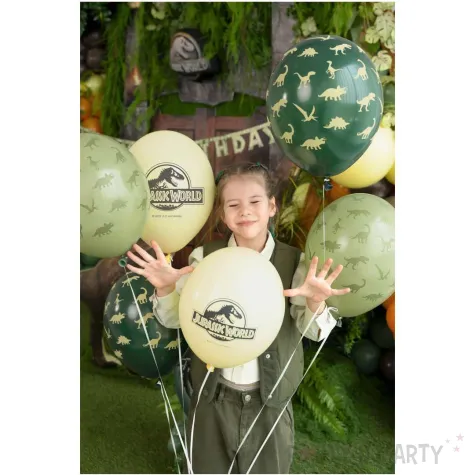 dekoracja na urodziny balony lateksowe jurassic world zielono zolte do girland 12 6 szt