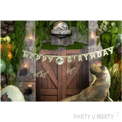 dekoracja na urodziny baner girlanda papierowa jurassic world happy birthday zielony 1 65 m