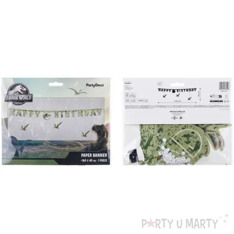 dekoracja na urodziny baner girlanda papierowa jurassic world happy birthday zielony 1 65 m
