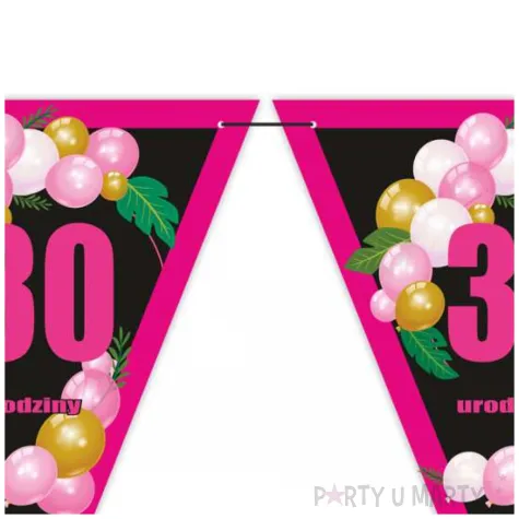 dekoracja na urodziny baner girlanda papierowa liczba 30 baloniki czarno rozowy 3 6 m
