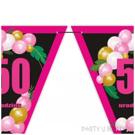 dekoracja na urodziny baner girlanda papierowa liczba 50 baloniki czarno rozowy 3 6 m