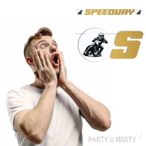 dekoracja na urodziny baner girlanda papierowa zuzel speedway zloto czarna 2 3 m