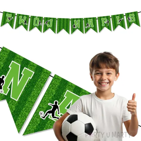 dekoracja na urodziny baner personalizowany pilka nozna wlasny napis girlanda 10 flag 200 cm