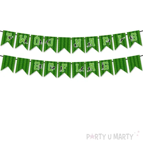 dekoracja na urodziny baner personalizowany pilka nozna wlasny napis girlanda 20 flag 400 cm