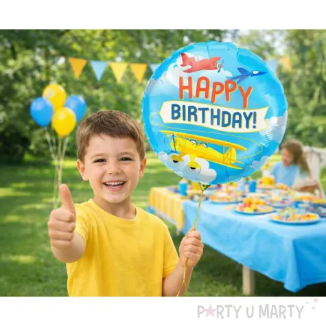 dekoracja na urodziny chlopca balon foliowy samoloty happy birthday 18 rnd