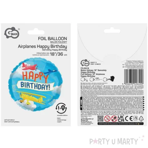 dekoracja na urodziny chlopca balon foliowy samoloty happy birthday 18 rnd