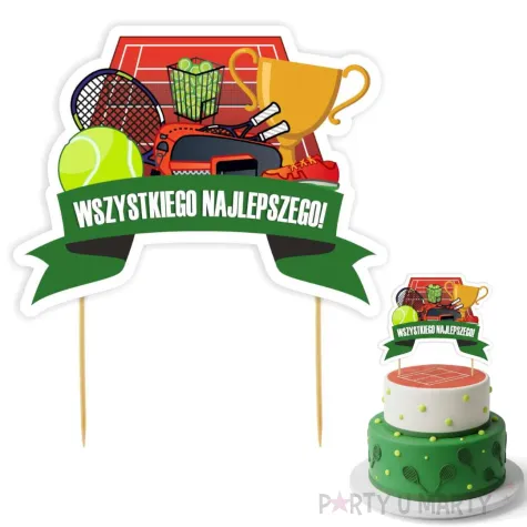 dekoracja na urodziny dla fana tenisa topper papierowy na tort wszystkiego najlepszego