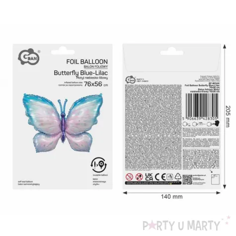 dekoracja na urodziny dzien dziecka duzy balon foliowy motyl niebieski do girland 30 shp