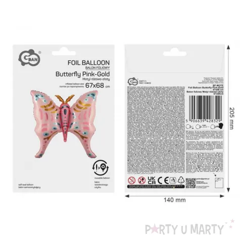 dekoracja na urodziny dzien dziecka duzy balon foliowy motyl rozowy do girland 27 shp