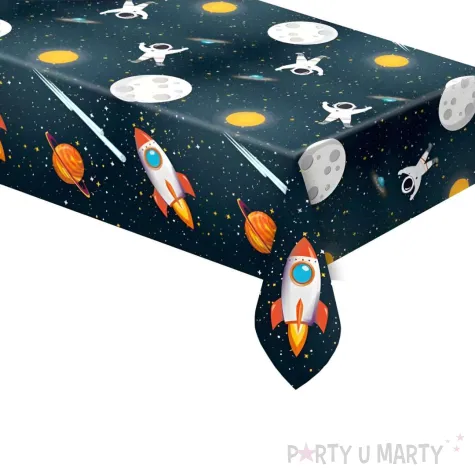 dekoracja na urodziny dzien dziecka obrus foliowy kosmos rakieta astronauta 180x120 cm