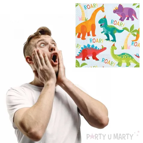 dekoracja na urodziny dzien dziecka serwetki papierowe dinozaury 33 cm 20 szt