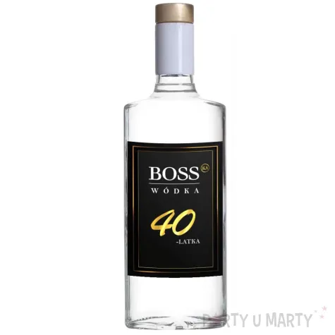 dekoracja na urodziny etykiety na butelki bosski 40 latek czarne 85x120 mm 5 szt