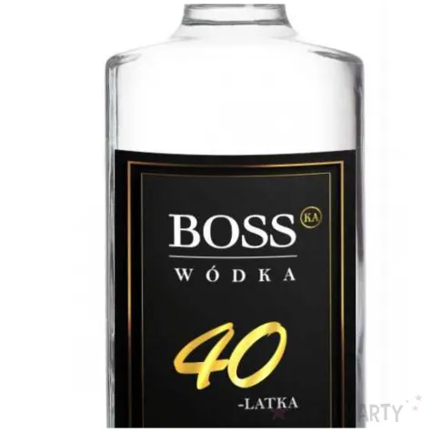 dekoracja na urodziny etykiety na butelki bosski 40 latek czarne 85x120 mm 5 szt