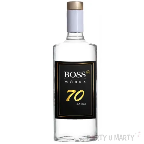 dekoracja na urodziny etykiety na butelki bosski 70 latek czarne 85x120 mm 5 szt