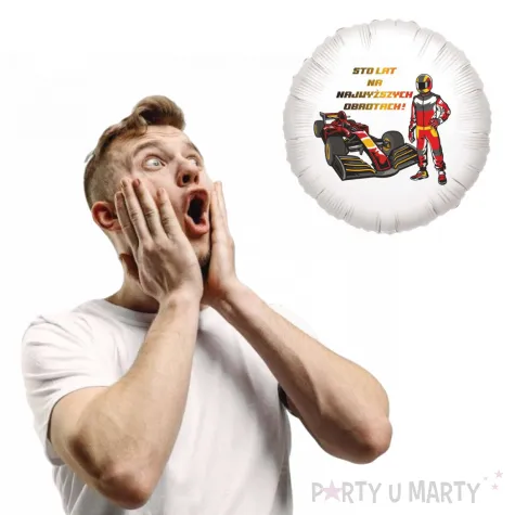 dekoracja na urodziny fana wyscigow balon foliowy formula 1 sto lat 18 rnd