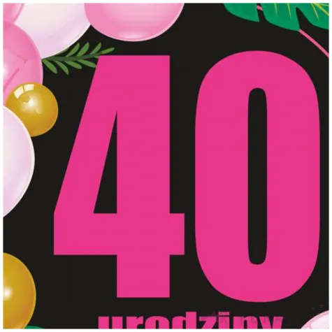 dekoracja na urodziny papierowe podkladki pod kubki 40 baloniki czarno rozowe 12 szt