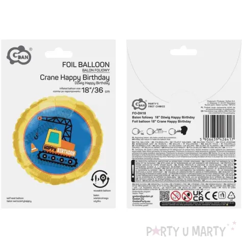 dekoracja na urodziny prezent balon foliowy na hel dzwig maszyny budowlane plac budowy
