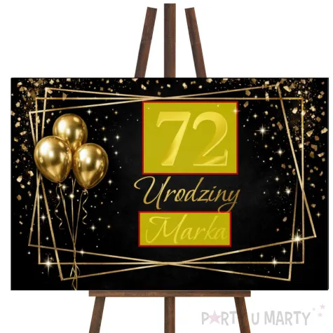 dekoracja na urodziny tablica powitalna dowolne urodziny twoje imie zloto czarna balony glamour