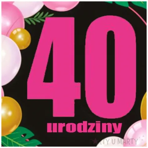 dekoracja na urodziny topper papierowy na tort liczba 40 baloniki czarno rozowy 18 5 x 11 cm