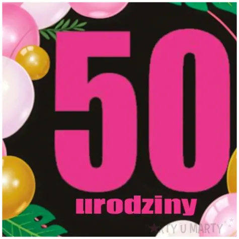 dekoracja na urodziny topper papierowy na tort liczba 50 baloniki czarno rozowy 18 5 x 11 cm