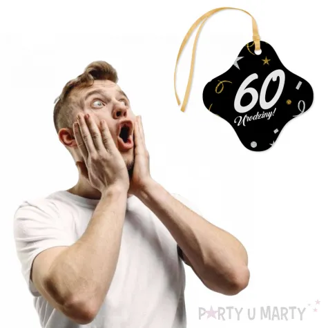 dekoracja na urodziny zawieszki na alokohol liczba 60 czarno zlota glamour 10 szt