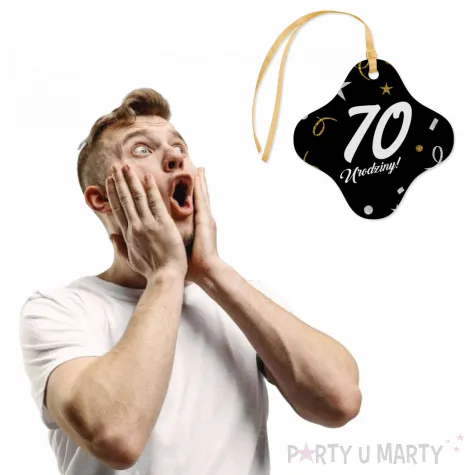 dekoracja na urodziny zawieszki na alokohol liczba 70 czarno zlota glamour 10 szt