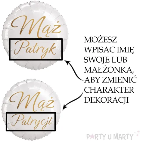 dekoracja na wesele prezent na slub balon foliowy maz imie personalizacja bialy zloty 18