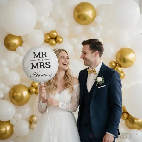 dekoracja na wesele prezent na slub balon foliowy mr mrs nazwisko personalizacja bialy 18