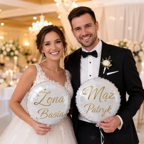 dekoracja na wesele prezent na slub balon foliowy zona imie personalizacja bialy zloty 18
