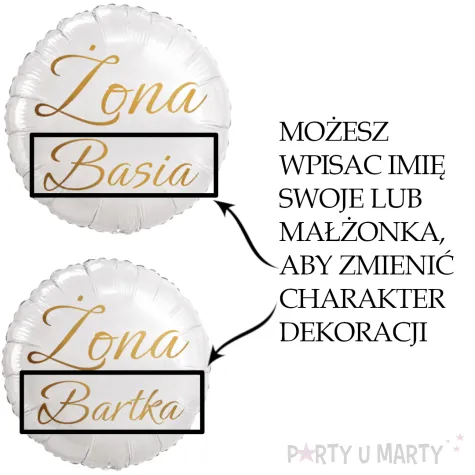 dekoracja na wesele prezent na slub balon foliowy zona imie personalizacja bialy zloty 18