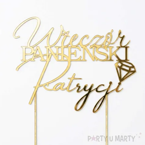 dekoracja na wieczor panienski topper na tort personalizacja imie zloty lustrzany 16 5 x 11 cm