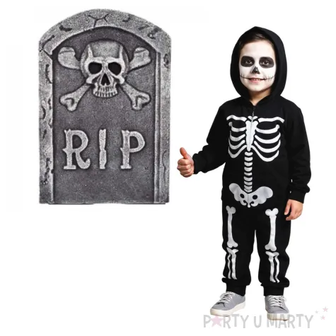dekoracja nagrobek z czaszka rip szara amscan 31 cm