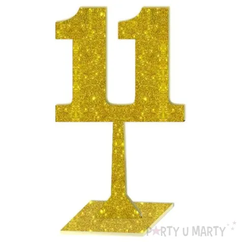 dekoracja numer na stol 11 zloty brokat 19 cm