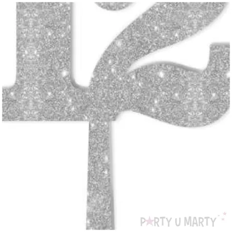 dekoracja numer na stol 12 srebrny brokat 19 cm