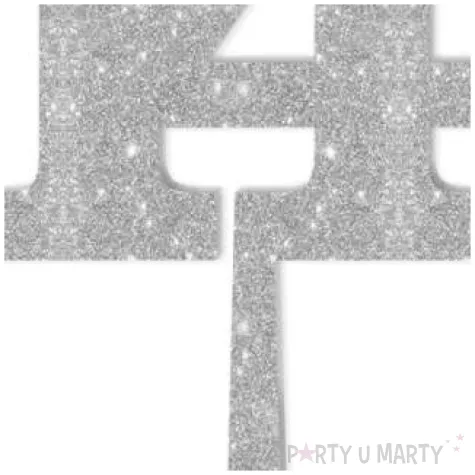dekoracja numer na stol 14 srebrny brokat 19 cm