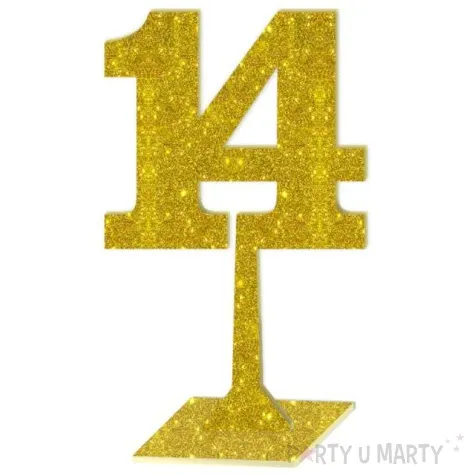 dekoracja numer na stol 14 zloty brokat 19 cm