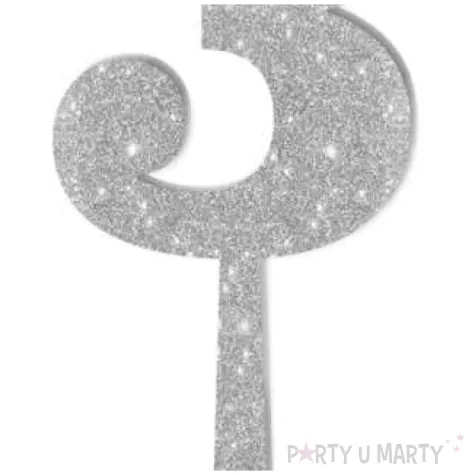 dekoracja numer na stol 3 srebrny brokat 19 cm