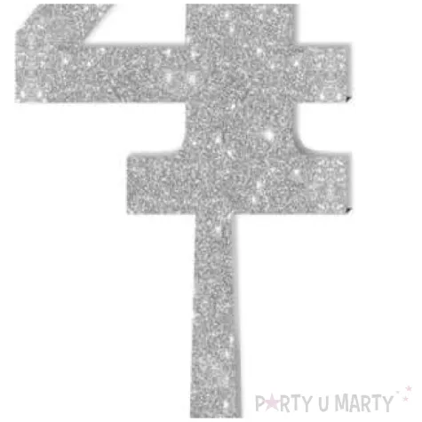 dekoracja numer na stol 4 srebrny brokat 19 cm