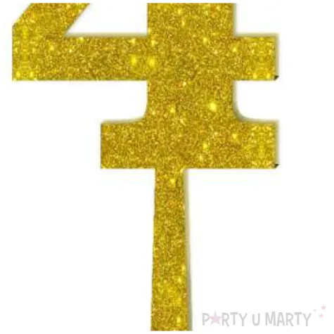 dekoracja numer na stol 4 zloty brokat 19 cm