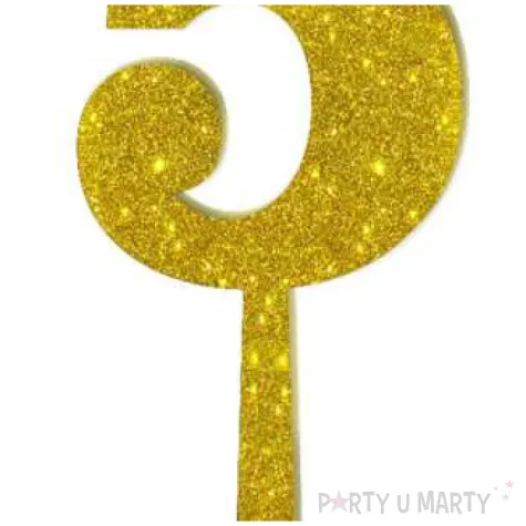 dekoracja numer na stol 5 zloty brokat 19 cm