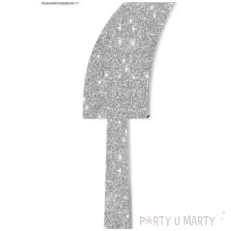 dekoracja numer na stol 7 srebrny brokat 19 cm
