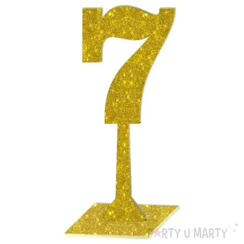 dekoracja numer na stol 7 zloty brokat 19 cm