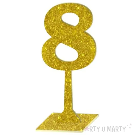 dekoracja numer na stol 8 zloty brokat 19 cm