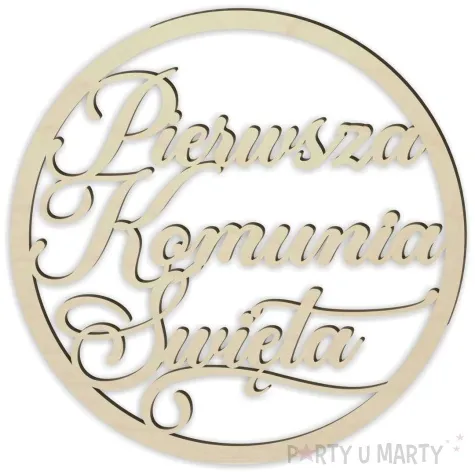 dekoracja obrecz okragla i komunia swieta drewniana 39cm