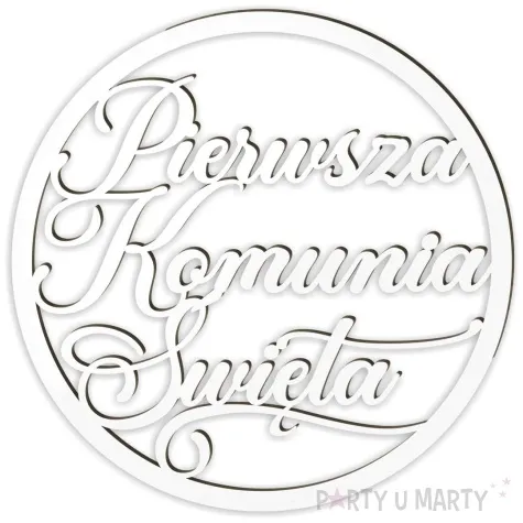 dekoracja obrecz okragla i komunia swieta laminowana biala 39cm