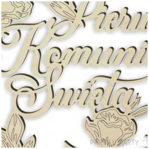 dekoracja obrecz okragla i komunia swieta z kwiatami drewniana 39cm