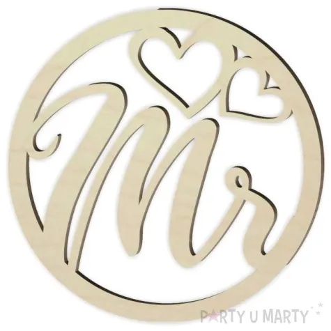 dekoracja obrecz okragla mr i mrs drewniana 40cm 2 szt