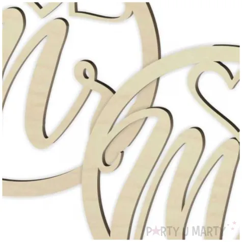 dekoracja obrecz okragla mr i mrs drewniana 40cm 2 szt